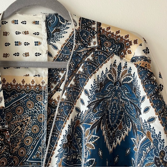 Shein Boho Paisley Print Tie Front Kimono Top XL Bell Sleeve Festival Blouse - Picture 3 of 10